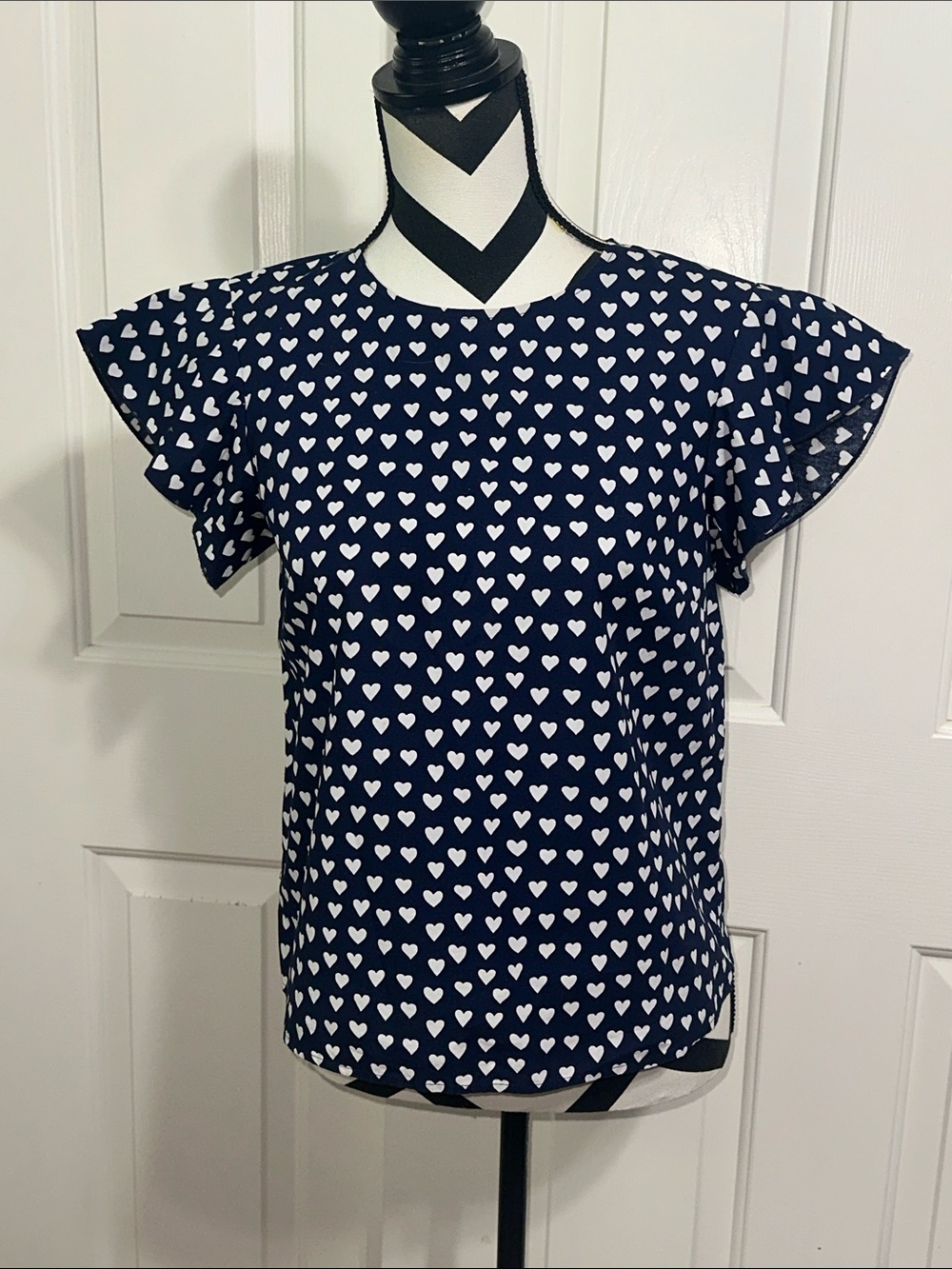 Draper James Navy Heart Flutter Sleeve Blouse